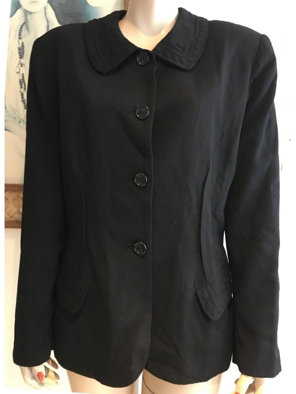 Vtg 40's style Max Studio Women's Black Jacket Rayon Wool sz 12 90s does 1940's